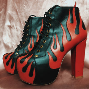 Fave Baddie Flames Rare Black & Red Jeffery Campbell Lolitas Booties