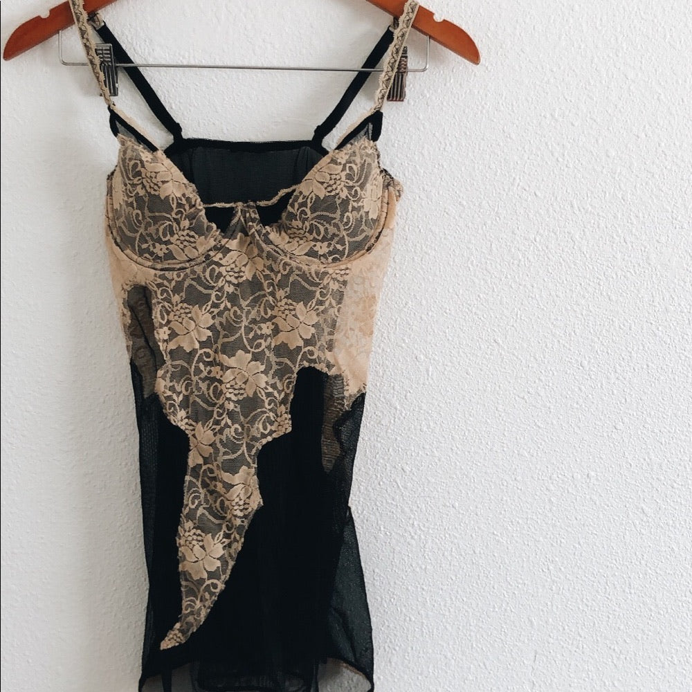 Nude and Black Slightly Distressed Lingerie Slip