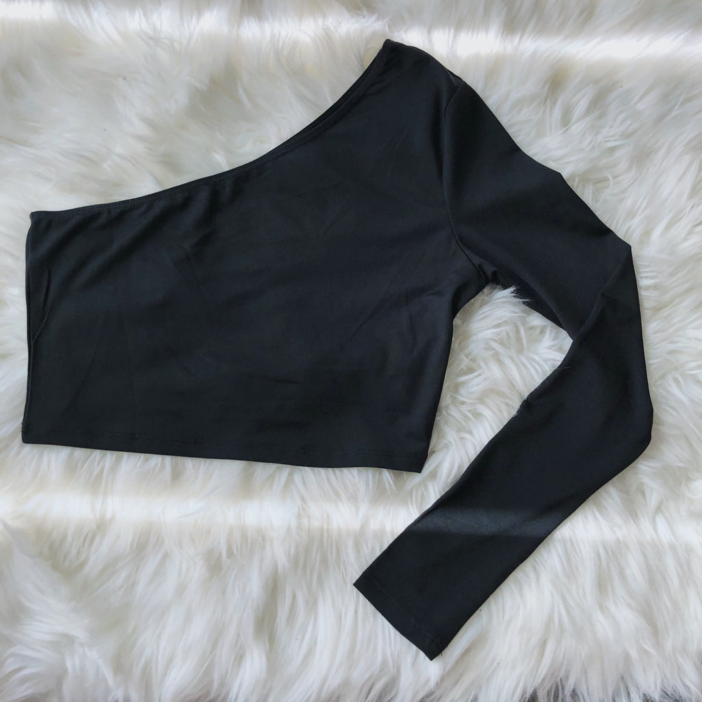 Black Off Shoulder Long Sleeve Crop Top