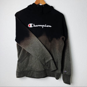 Custom Champion Acid Dripped Black & Brown Hoodie