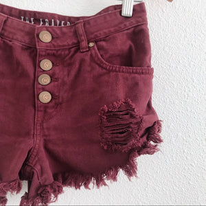 Maroon Frayed Midrise Cotton On Shorts