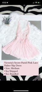 Victorias Secret Pastel Pink Lace Halter Slip Dress