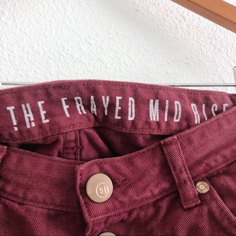 Maroon Frayed Midrise Cotton On Shorts