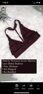 Pink by Victoria’s Secret Maroon Lace Halter Bralette