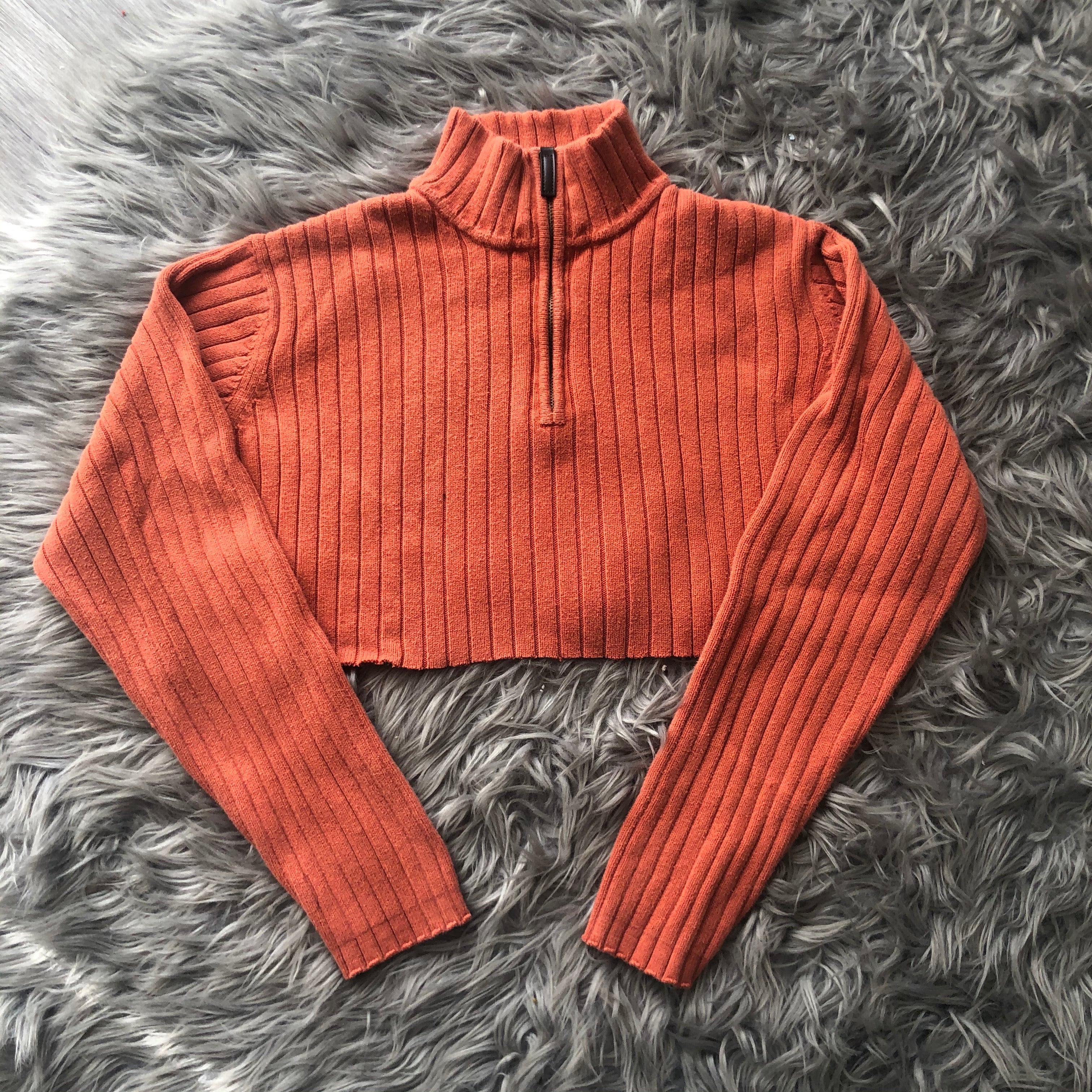 Only You Orange Cropped Zip Up Sweater