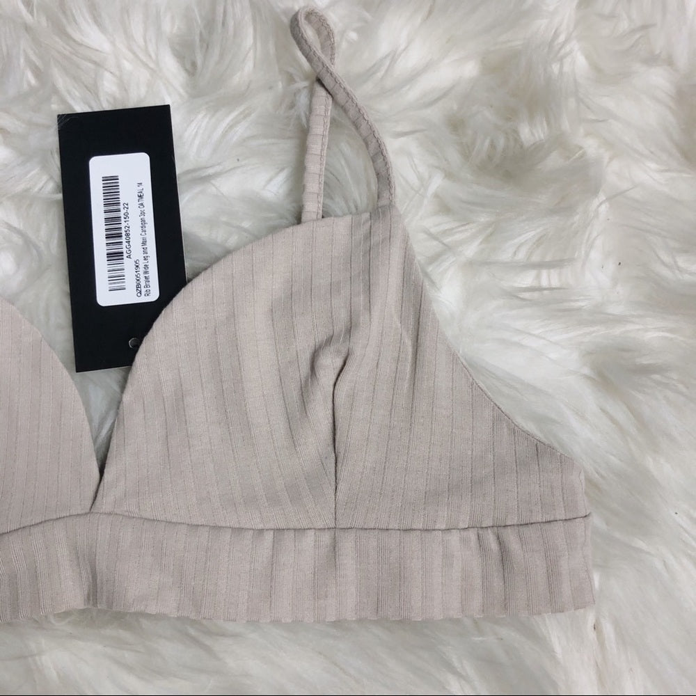 Mocha Oatmeal Brown Ribbed Bralette Crop Top