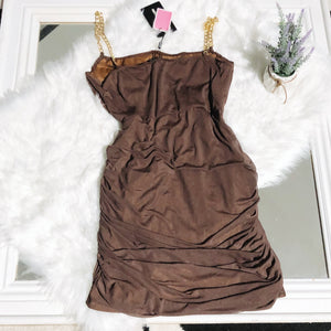 New With Tags Pretty Little Thing Plus Chocolate Corset Chain Strap Bodycon Dress