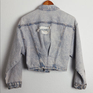 Vintage Light Denim Distressed USA Cropped Jean Jacket