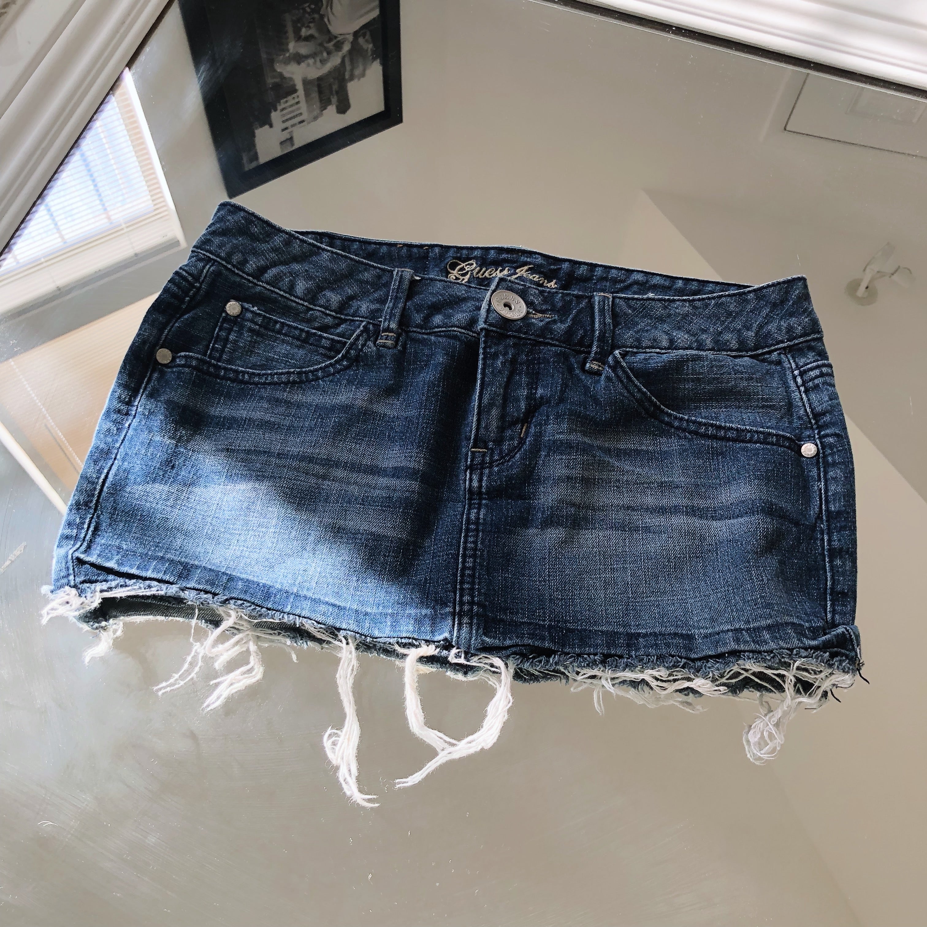 Vintage Y2K Guess Mini Distressed Blue Denim Jean Skirt