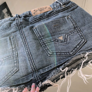 Vintage Y2K Guess Mini Distressed Blue Denim Jean Skirt