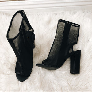 Black Mesh Open Heel and Toe Sandal Heels