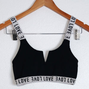 Black Stretchy Love V Cut Crop Top