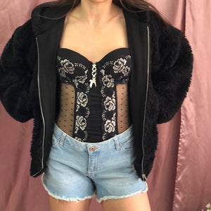 Baby Black Floral Lace Lingerie Bow Slip Top