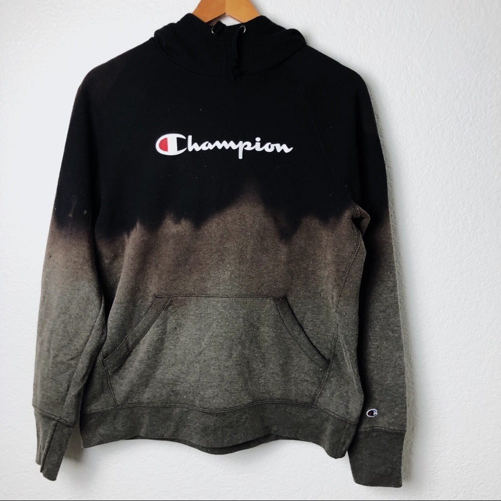 Custom Champion Acid Dripped Black & Brown Hoodie