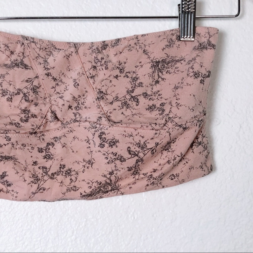 Pastel Pink Floral Strapless Bandeau Crop Top