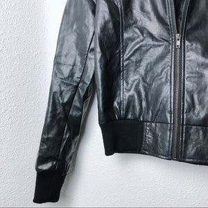 Black Poetry Faux Leather Zip Up Jacket