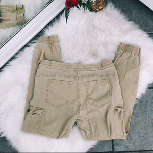 Unisex Tan Brown Cuffed Ankle Cargo Joggers