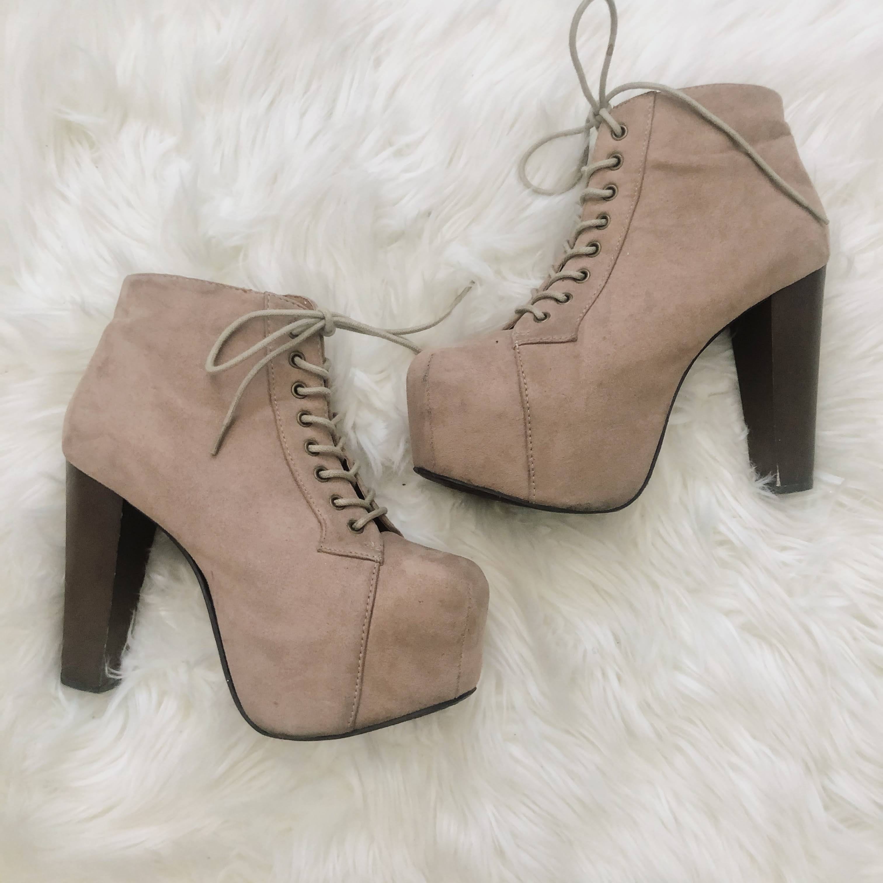 Tan Platform Lace Up Lolita Style Booties