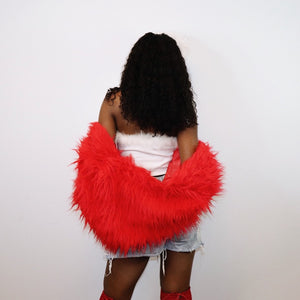 Soft Red Fuzzy Long Sleeve Coat Jacket