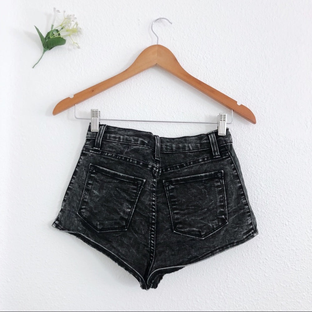 Black Highwaisted Faux Leather Panel Shorts