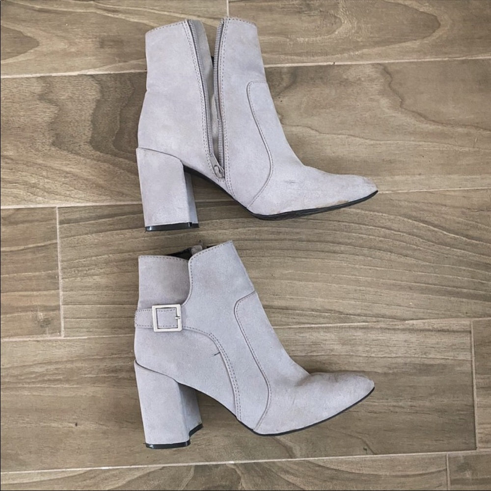 Buckle Charlotte Russe Gray Heeled Suede Booties