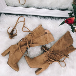 Light Tan Brown Calf High Heeled Boots