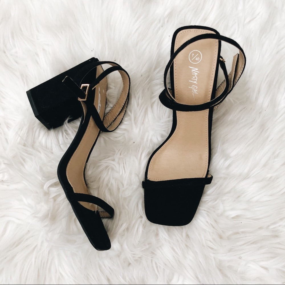 Nasty Gal Open Black Toe Strappy Sandle Heels