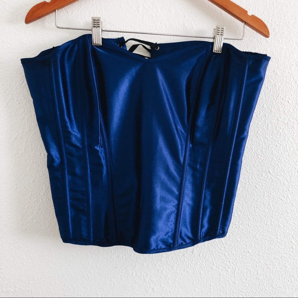 Royal Blue Ribbed Strapless Corset Top