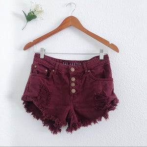 Maroon Frayed Midrise Cotton On Shorts