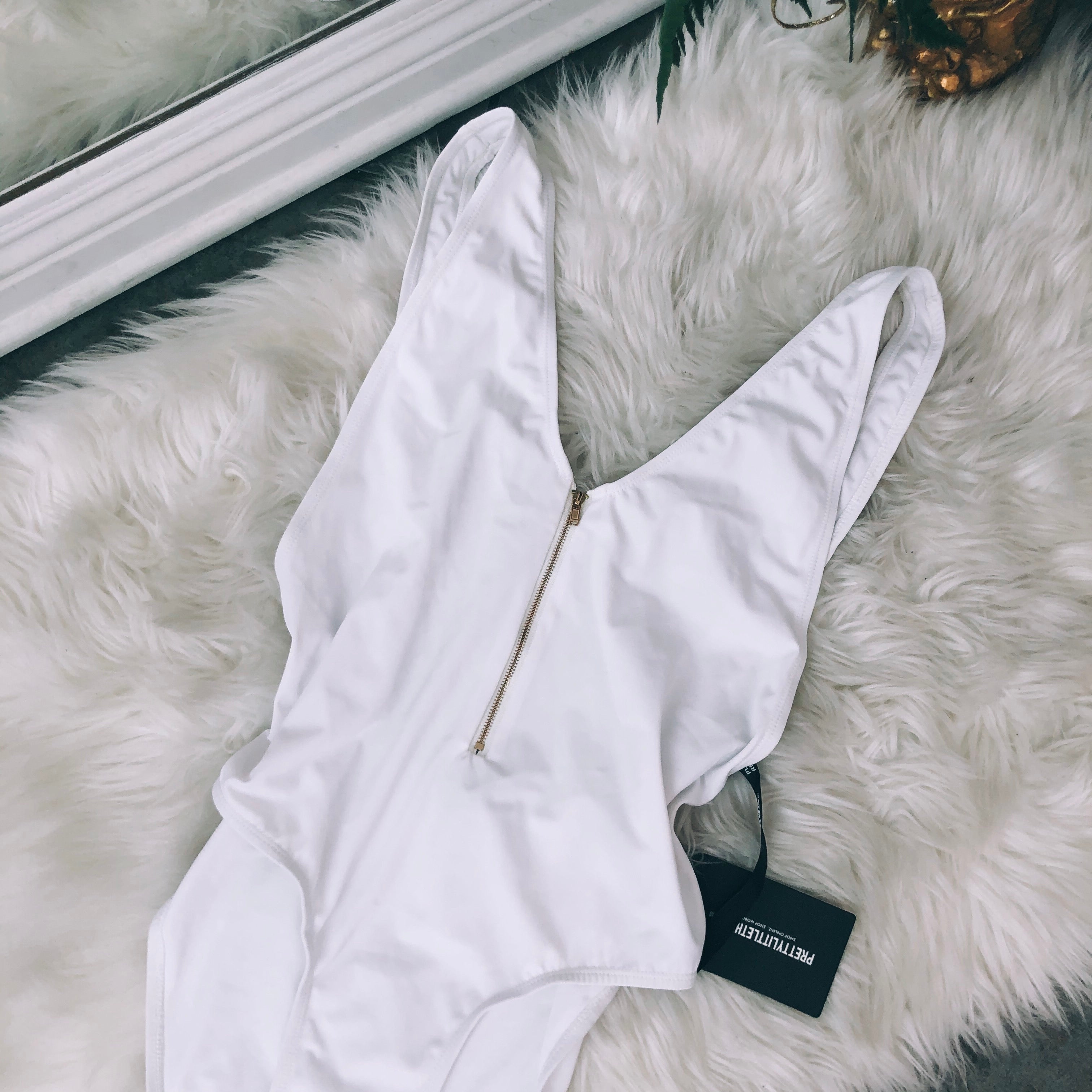 Cloud 9 Pretty Little Thing White Zip Up Bodysuit