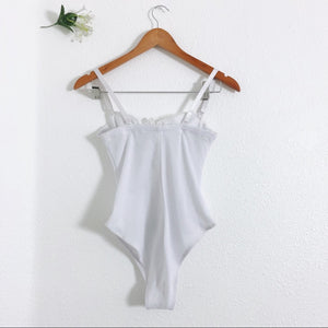 White Lace Trim Detailed Lingerie Bodysuit