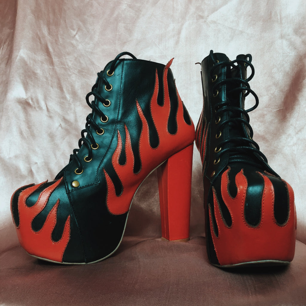 Fave Baddie Flames Rare Black & Red Jeffery Campbell Lolitas Booties