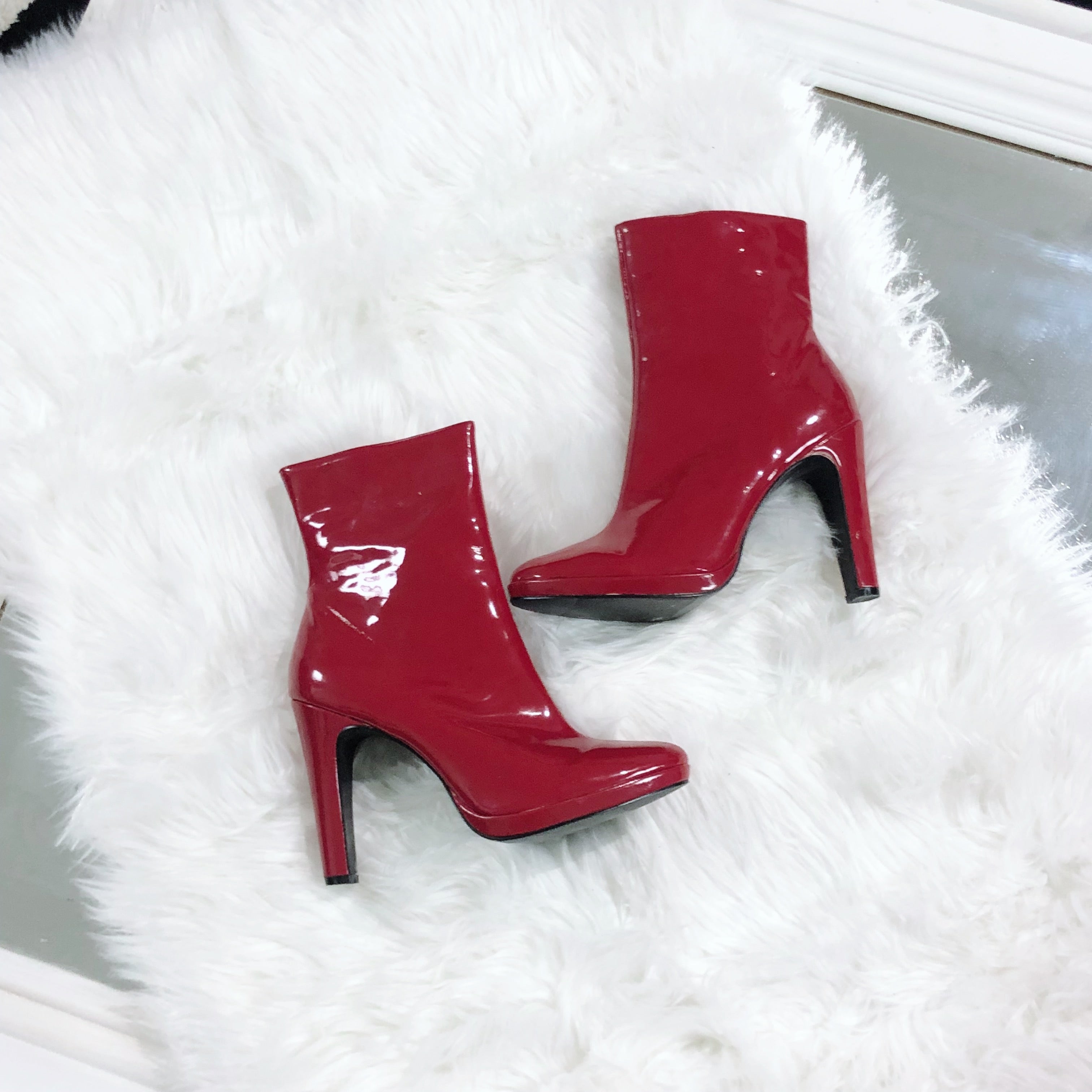 Red Polyvinyl Zip Up Booties