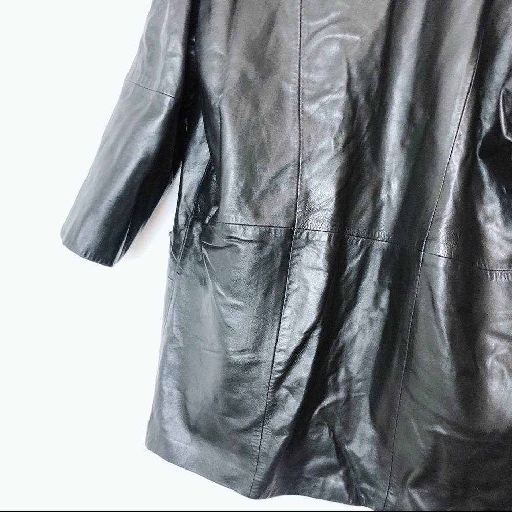 Vintage Bullocks Wilshire Black Leather Button Up Coat Jacket