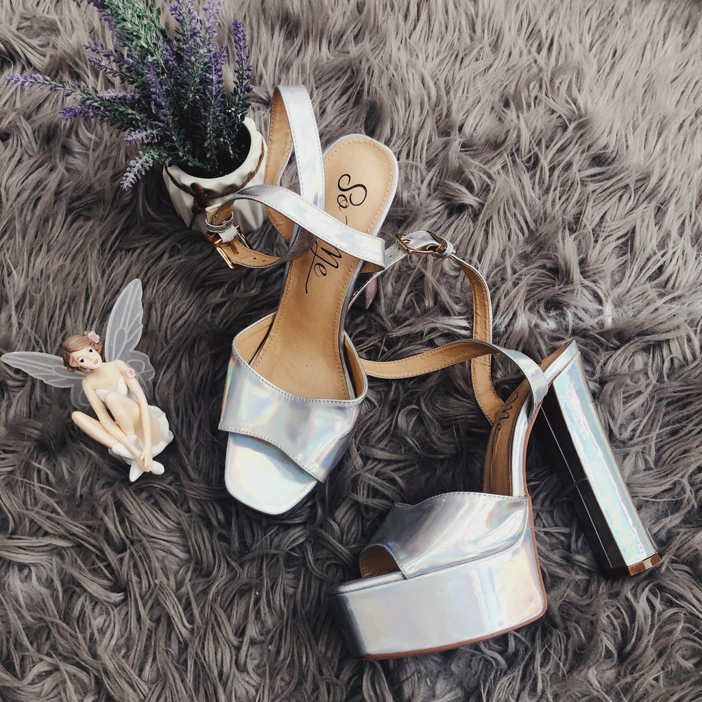 Cinderella Silver Open Toe Platform Strap Up