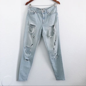 Distressed Light Wash Blue Denim Jean Pants