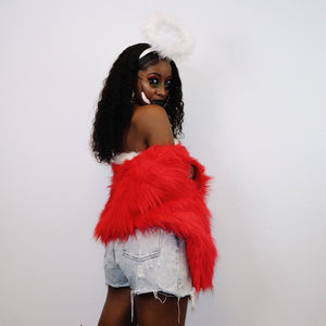 Soft Red Fuzzy Long Sleeve Coat Jacket