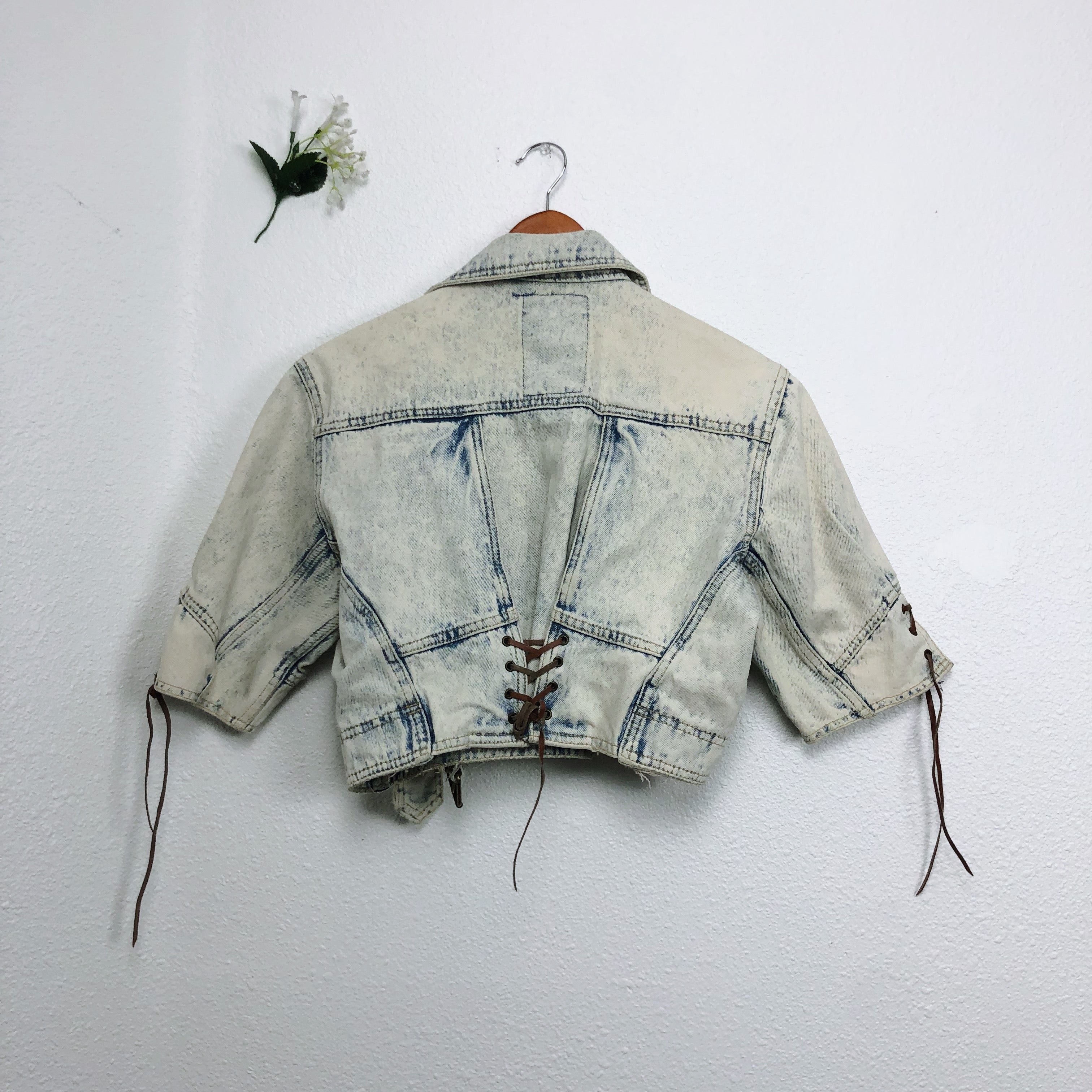 Vintage 80s Wooza Cropped Acid Wash Denim Jacket