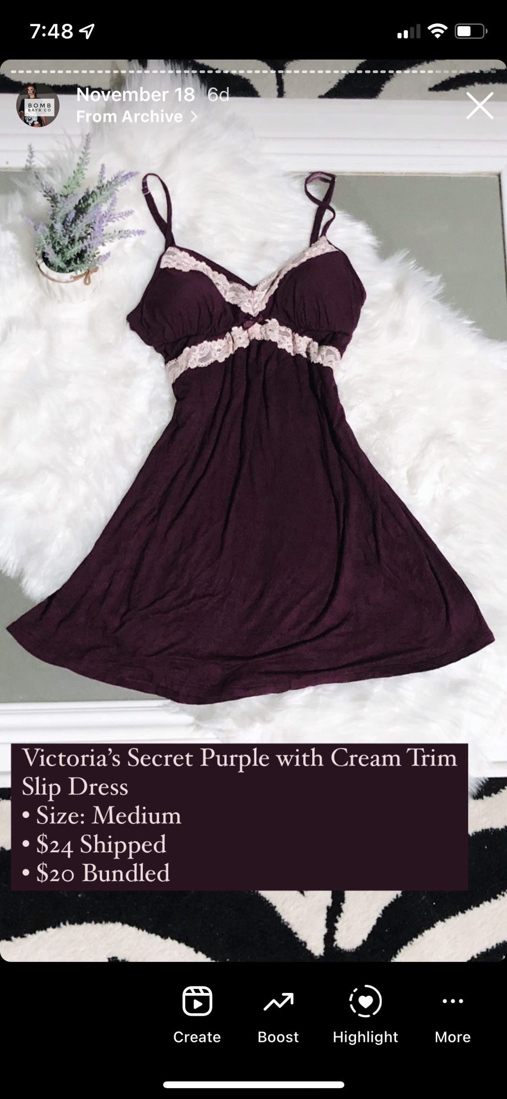 Victoria’s Secret Purple with Cream Trim Slip Dress