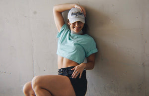 Boyfriend Fit Teal Wet Seal Crop Top