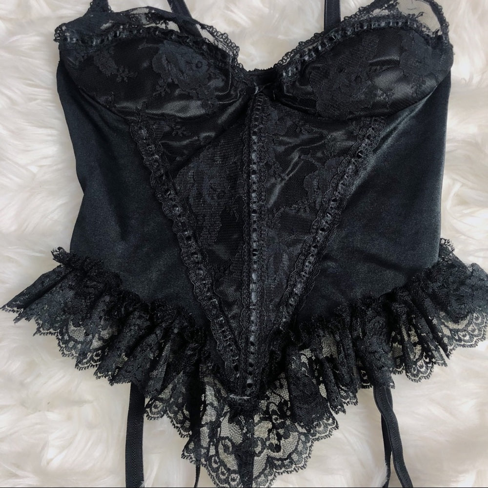 Black Ribbed Lace Baby Doll Corset Top