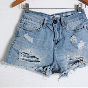 YMI Dream High Rise Blue Denim Distressed Shorts