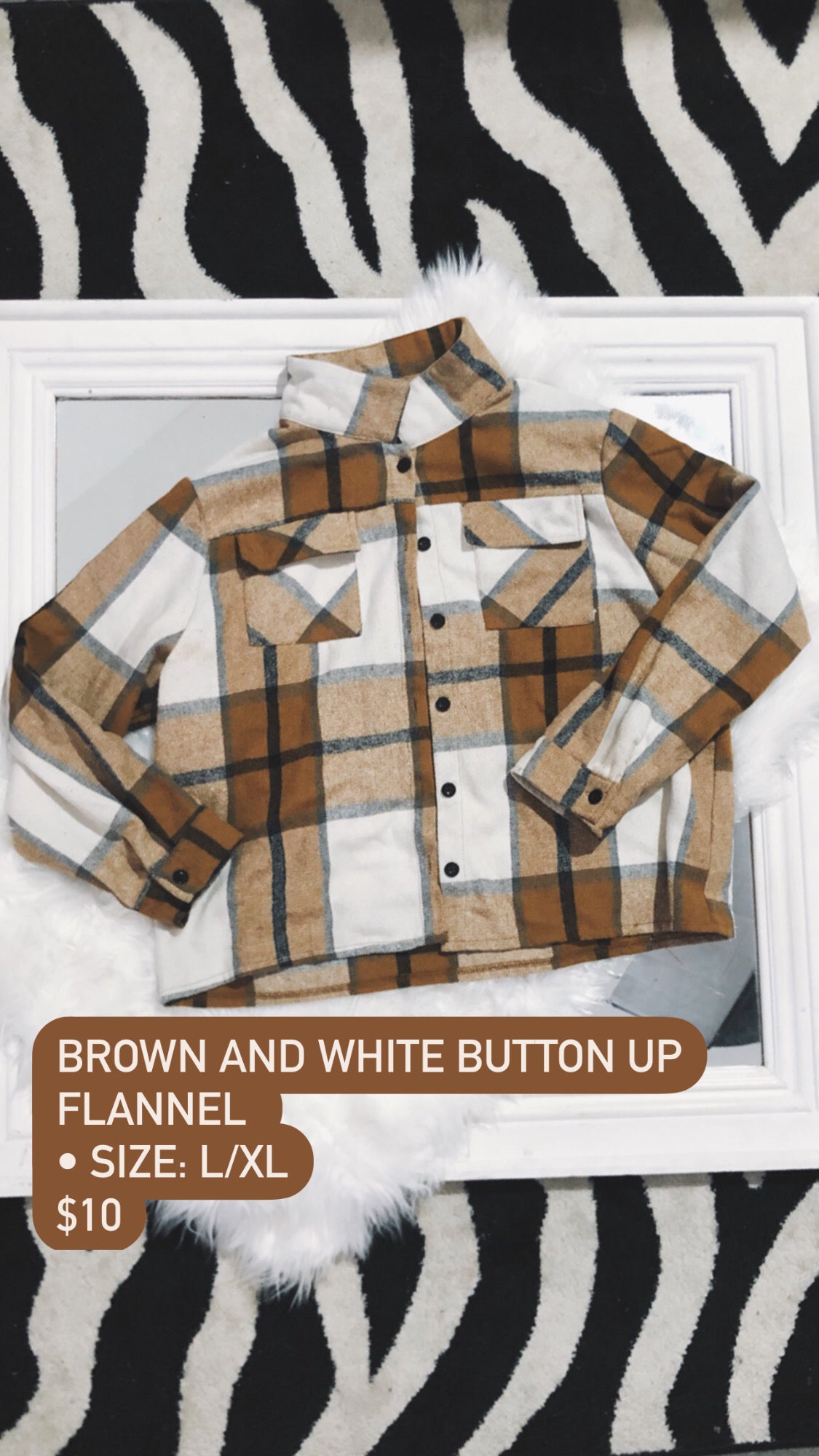 Brown and White Button Up Flannel