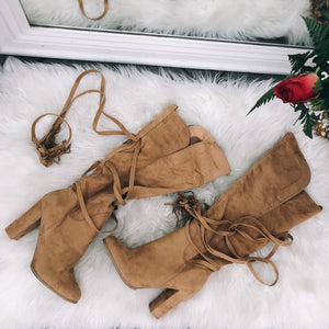 Light Tan Brown Calf High Heeled Boots