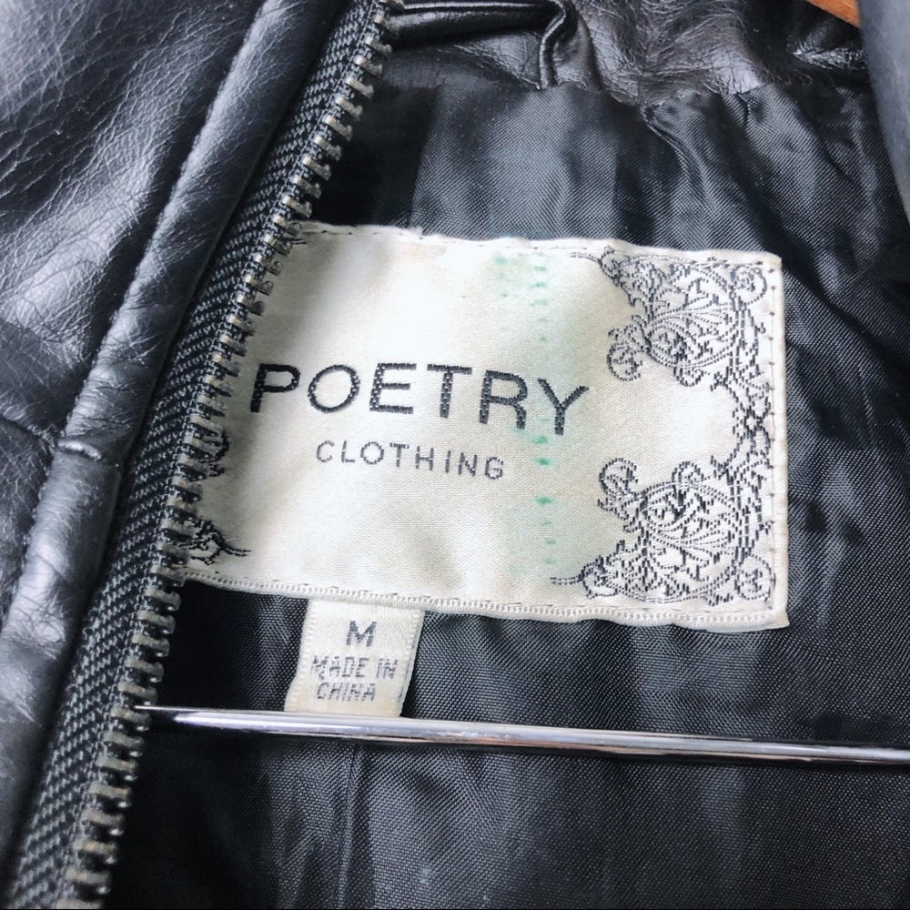 Black Poetry Faux Leather Zip Up Jacket