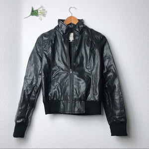 Black Poetry Faux Leather Zip Up Jacket