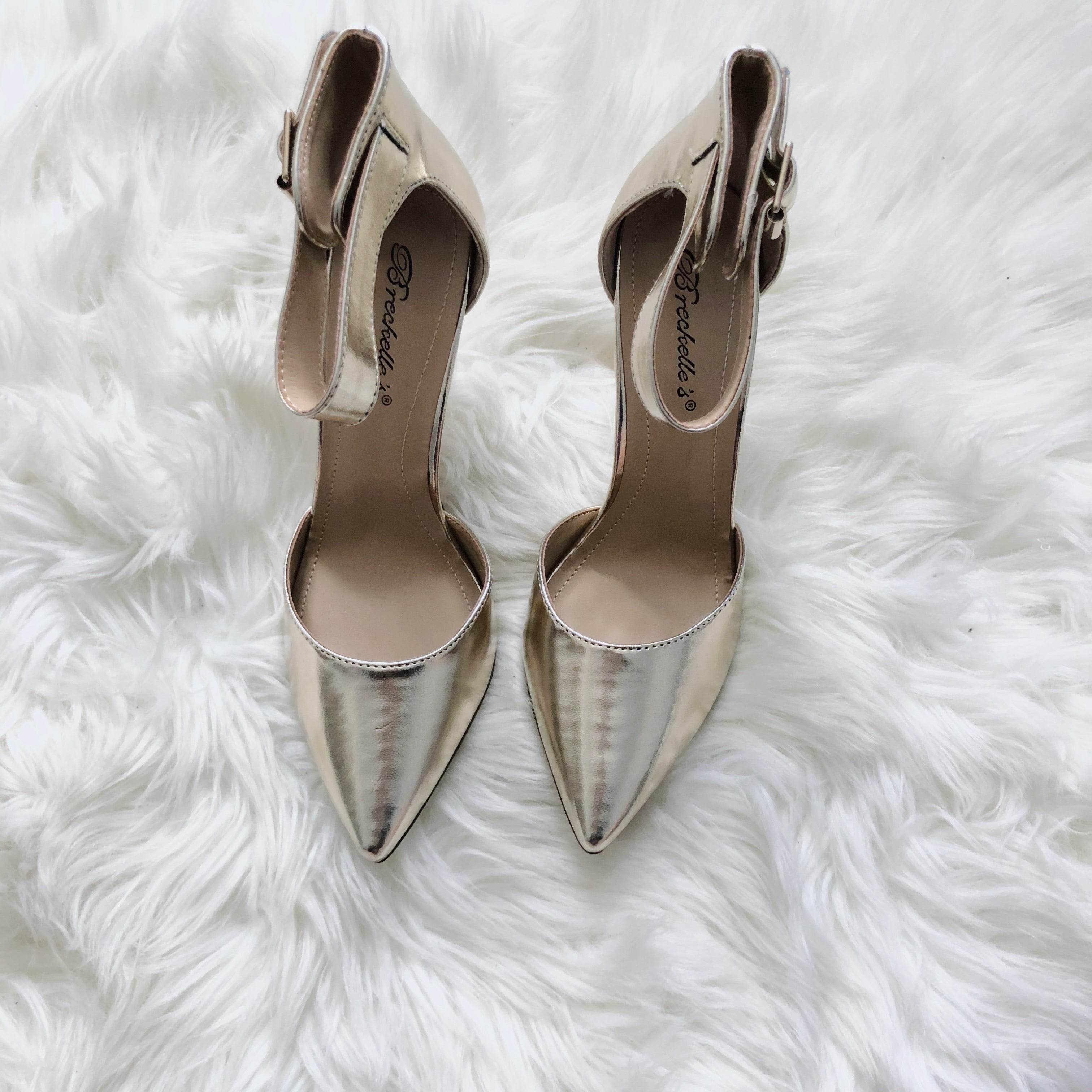 Gold Pointed Tip Strapped Heels