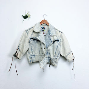 Vintage 80s Wooza Cropped Acid Wash Denim Jacket