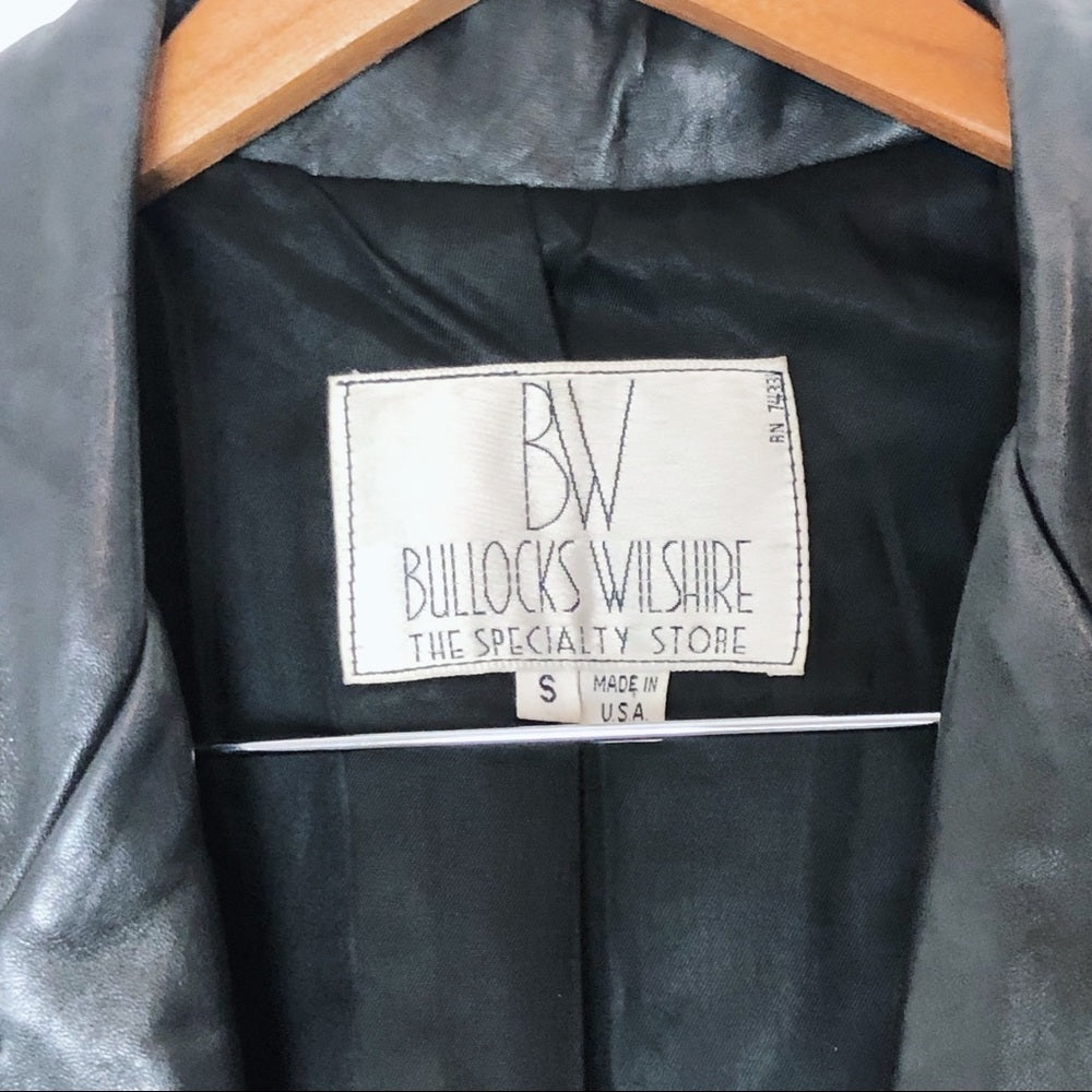 Vintage Bullocks Wilshire Black Leather Button Up Coat Jacket