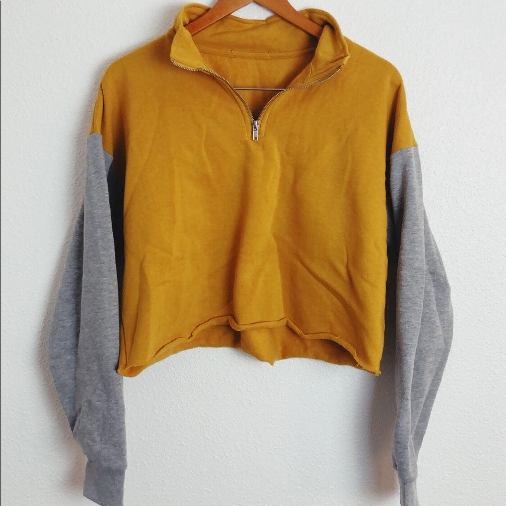 Two Tone Half Zip Yellow and Gray Soft Sweater